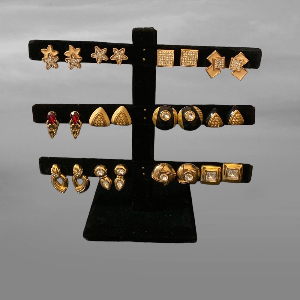 12 pairs of vintage pierced earrings